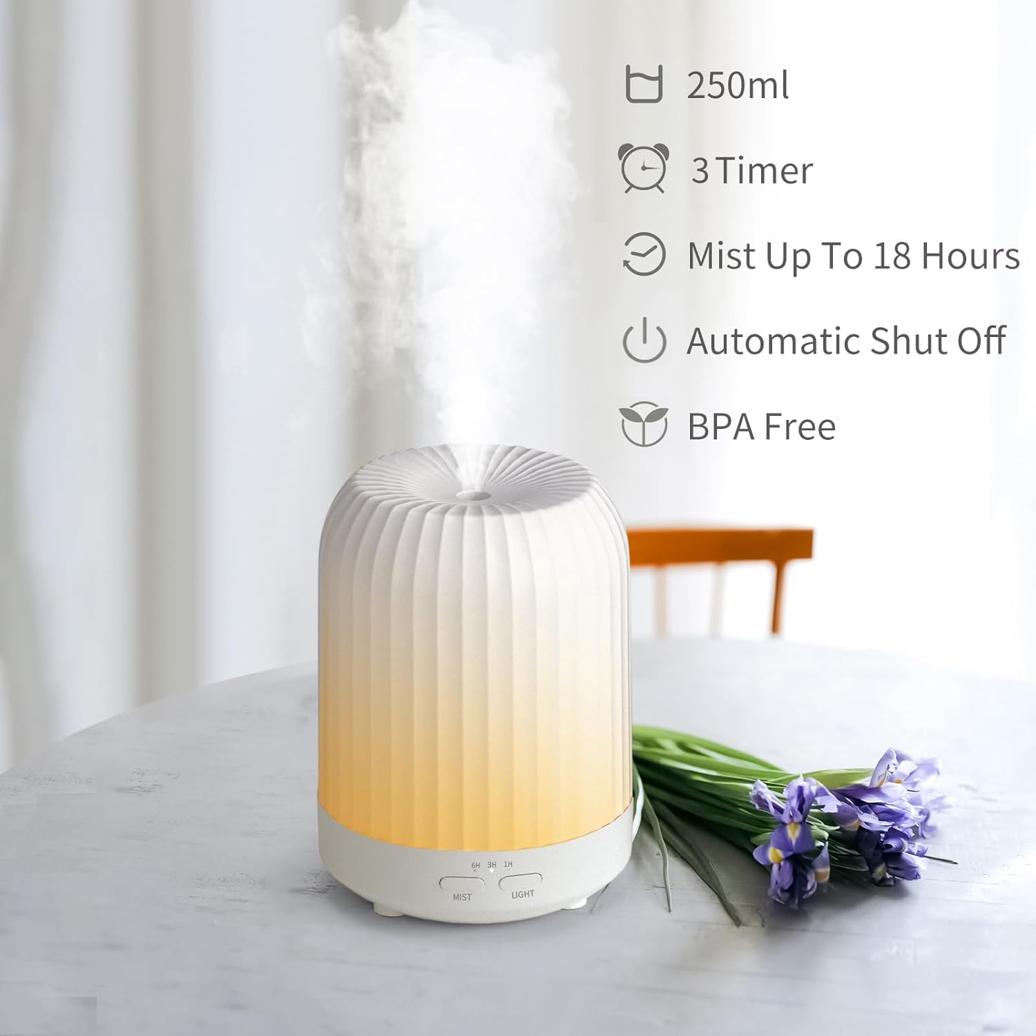 Essential Oil Diffuser for Bedroom, Quiet Humidifiers for Home, Ultrasonic 250ML Small Aromatherapy Diffuser, 7 LED Color Safety Auto-Off Timer, for Baby Bedroom, Hotel, Plant, White Pattern - Image 5